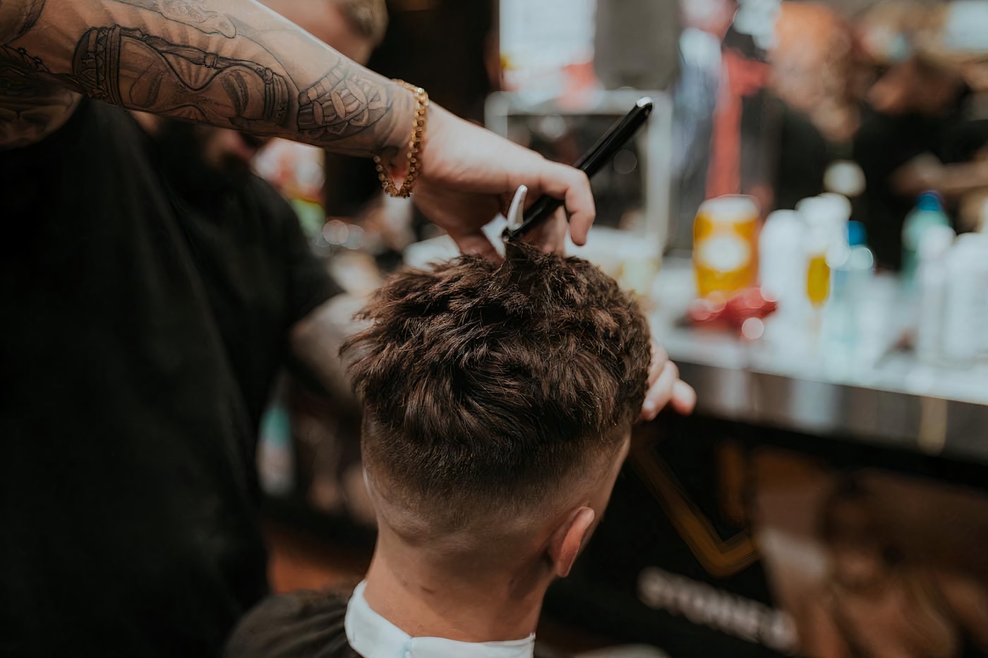 Close-up of a fade haircut